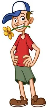 Boy with flower between teeth Stock Illustration