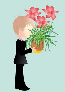 Boy with a flower of hearts Stock Illustration
