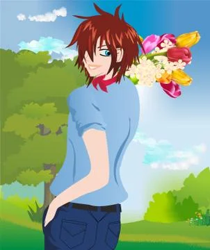 Boy with flowers Stock Illustration