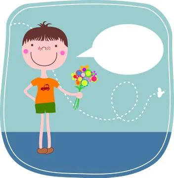 Boy with flowers Stock Illustration