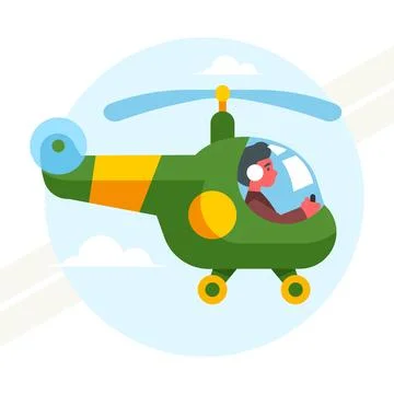 Boy-flying-in-a-helicopter Stock Illustration