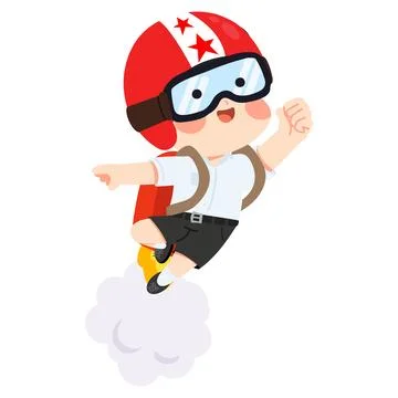 Boy Flying with Jetpack in the Sky Stock Illustration