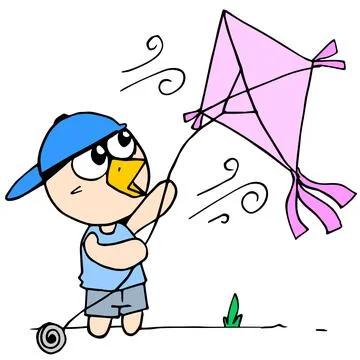 A boy is flying a kite Illustrazione stock