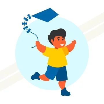 Boy-flying-a-kite Stock Illustration