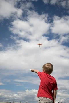 Boy Flying Kite Foto stock