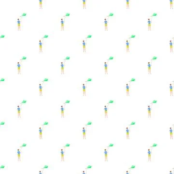 Boy flying kite seamless pattern design Stock Illustration