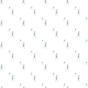 Boy flying kite seamless pattern leisure activity Stock Illustration