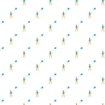 Boy flying kite seamless pattern for childhood themes Illustrazione stock