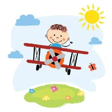 Boy flying over a field Stock Illustration