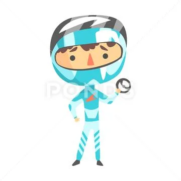 Boy In Formula One Racer Uniform Holding A Wheel Vector Cartoon Illustrations Stock Illustration