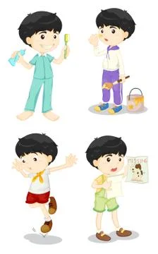 Boy in four poses Stock Illustration