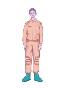 Boy in full growth isolated on white background in orange suit Stock Illustration