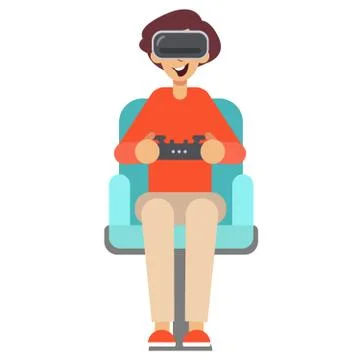 Boy with game controller gamepad in virtual reality glasses Stock Illustration