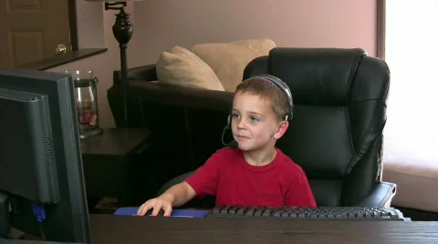 Boy Gaming with Headset Stock-Footage 521720