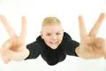 The boy gesture to the camera. View from above Photo
