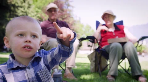 Boy gesturing and counting in park Stock Footage 64453112