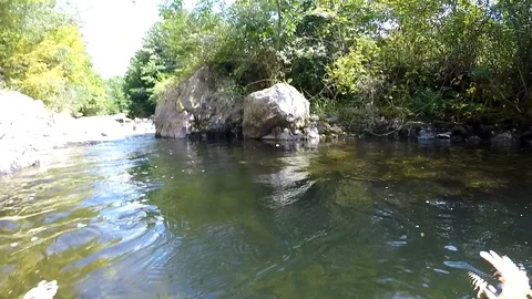 Boy get a dive under the water in the river Video stock 114623014