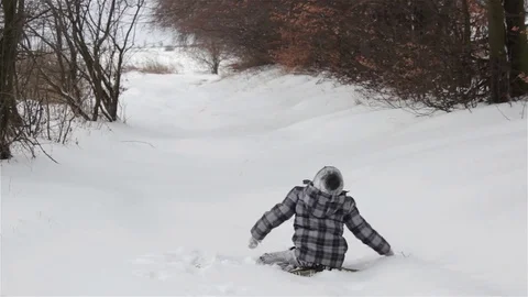 Boy get up snow Stock Footage 82305433