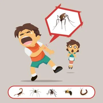 Boy gets bitten by insects Stock Illustration