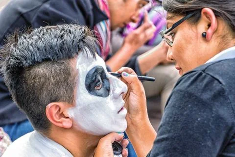 Boy gets final makeup applied Stock Photos