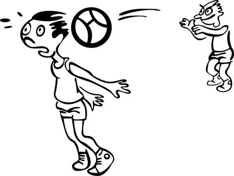 The boy gets hit in the head with the ball during the game 库存插图