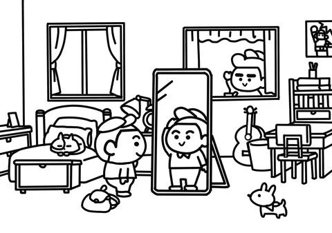 The boy getting dressed to go out with friends. Stock Illustration