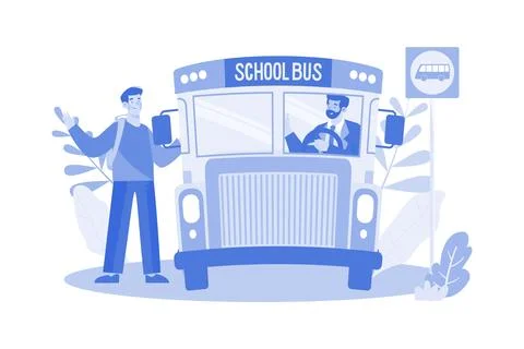 Boy Getting Into The School Bus Stock Illustration