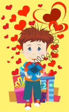 Boy with a gift Stock Illustration