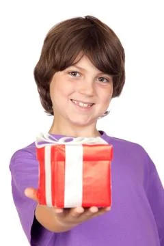 Boy with a gift Stock Photos