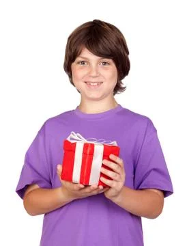 Boy with a gift Stock Photos