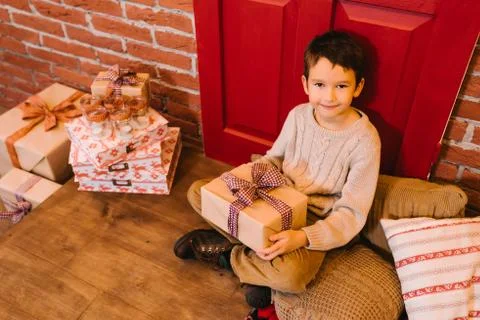 The boy with a gift Stock Photos