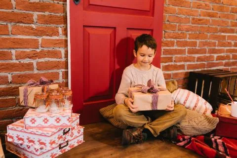 The boy with a gift Stock Photos