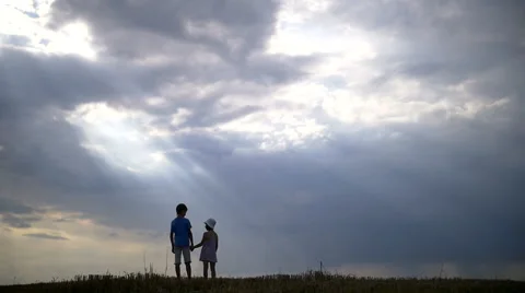 Boy With A Girl Holding Hands At Sunset Stock Video Pond5