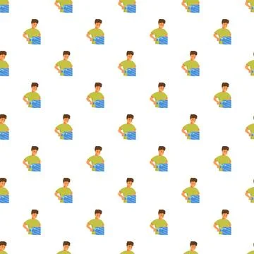 Boy giving a wrapped gift box creating a seamless pattern Stock Illustration