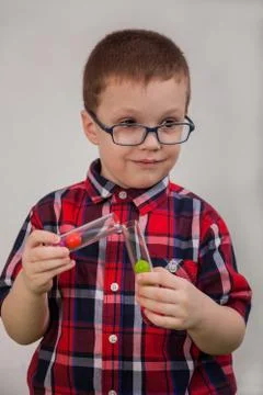 Boy with glasses as a scientist 스톡 사진