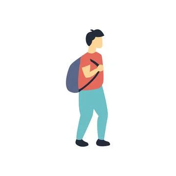 Boy goes with a backpack on white background Stock Illustration