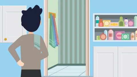 Boy goes to the bathroom. Illustrazione stock