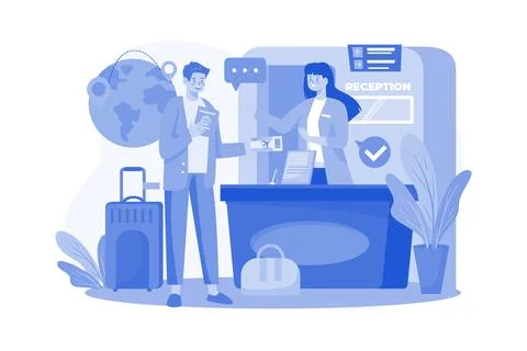 Boy Going To The Reception For Boarding Check Stock Illustration