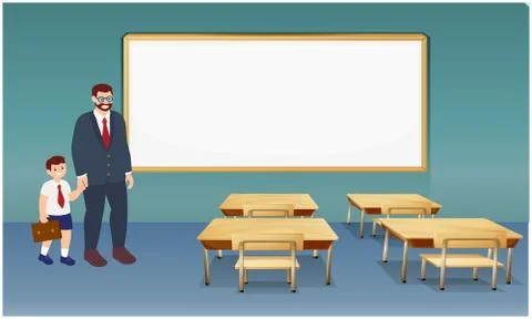 A boy is going to school with his father Stock Illustration