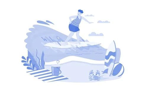 Boy Going Surfing At The Beach Stock Illustration