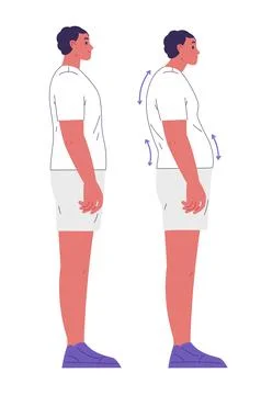 Boy with good and bad posture Stock Illustration
