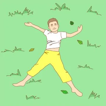 Boy on the grass. Stock Illustration