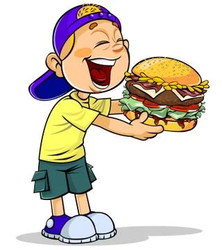 Boy with hamburger Stock Illustration