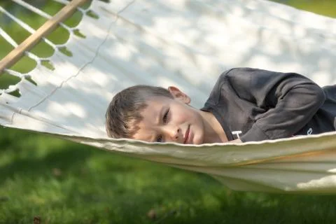 Boy in hammock Stock Photos