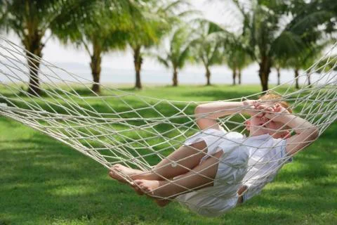 Boy in hammock Stock Photos