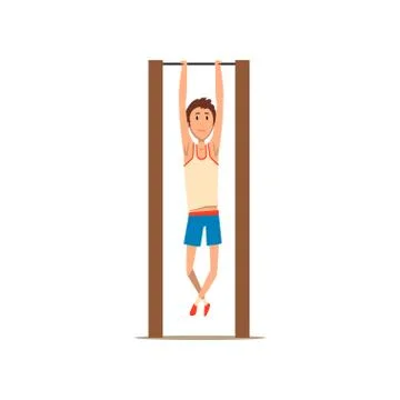 Boy hanging on a horizontal bar, exercise for back pain and improving posture Stock Illustration