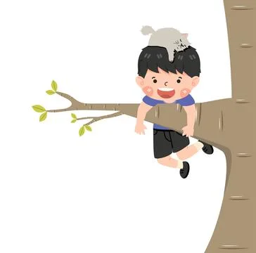 Boy hanging on a tree branch Stock Illustration