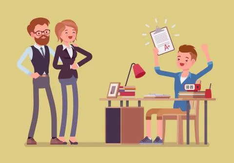 Boy happy with an excellent mark Stock Illustration