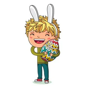 Boy with hare ears and with a large egg Stock Illustration