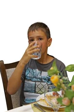 The boy has dinner Foto stock